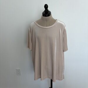 Old Navy Womens Top XXL Tan Blush Velvet Short Sleeve Crew Neck Stretch Pullover